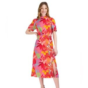 SHORT PUFFED SLEEVED MIDI DRESS